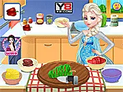 Pregnant Elsa cooking Pizza
