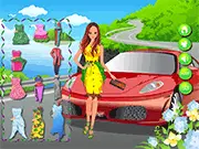 Lady in Red Car Dressup